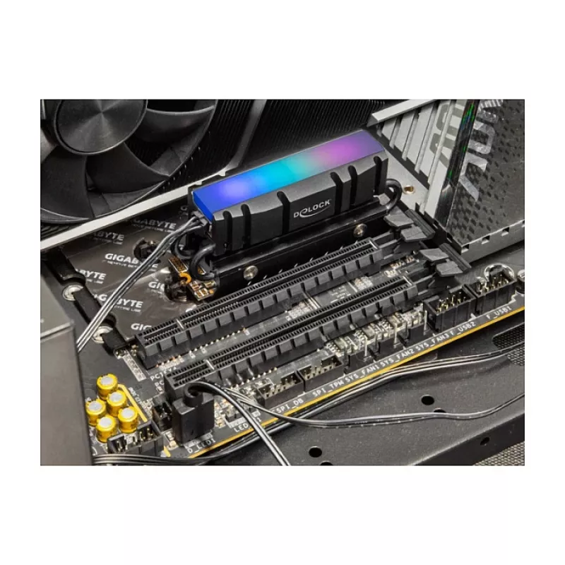 Koellichaam DELOCK 18460 voor M.2 SSD 2280 — aluminium/koper, RGB 5V, zwart