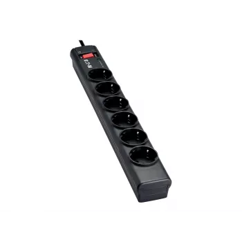 Eaton Protection Strip 6 DIN - stekkerdoos met overspanningsbeveiliging (6-voudige Schuko-bus, schakelbaar) - zwart (PS6D)