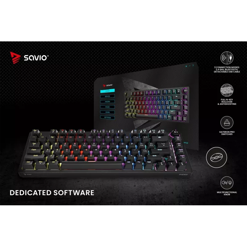 Savio Phenix SAVGK-RED gamingtoetsenbord USB RF draadloos Bluetooth QWERTY