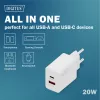 AC USB-oplader DIGITUS 20W, 1x USB-C, 1x USB-A, ingang 100–240V, wit