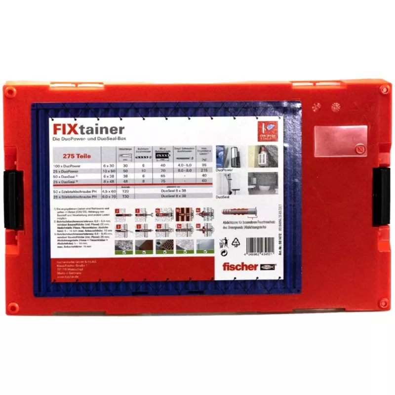 FixTainer - DUOPOWER & DUOSEAL + schroeven, pluggen lichtgrijs/rood, 275-delig