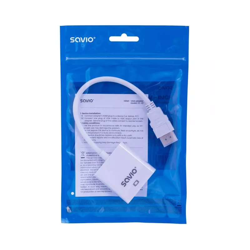 Savio CL-27B videokabeladapter 0,1 m HDMI Type-A (standaard) VGA (D-Sub) wit