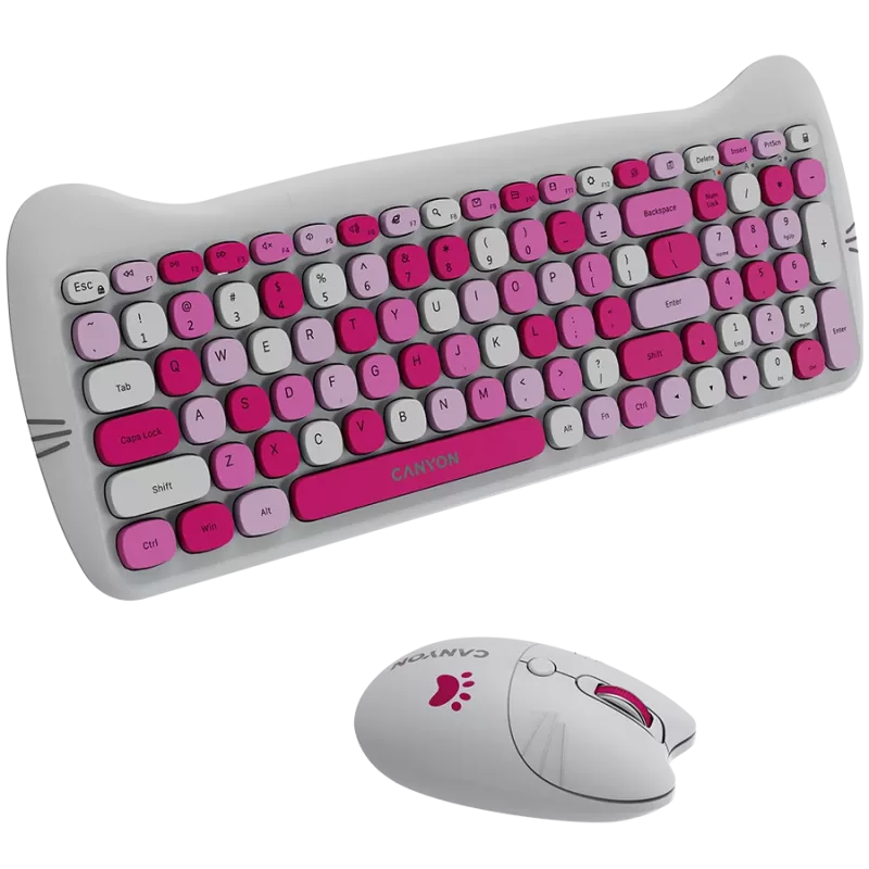 Draadloze toetsenbord- en muisset CANYON HSET-W6 Pink Kitty Edition