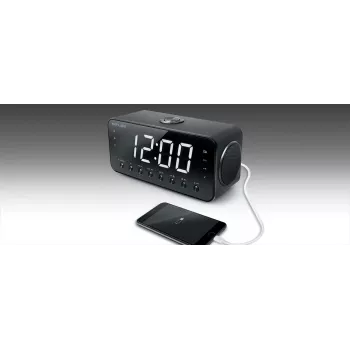 Wekkerradio Muse M-192 CR — digitale klok, FM-tuner, 1,8-inch led-display, zwart hout, AC 100–240V, AAA-backup
