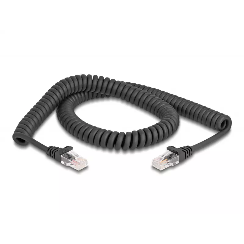 DeLOCK RJ45-spiraalkabel, stekker – stekker, Cat.5e, 2 m, zwart