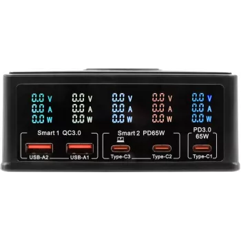 Multiport-oplader Exsys EX-1106 160W, zwart, meerdere USB-uitgangspoorten