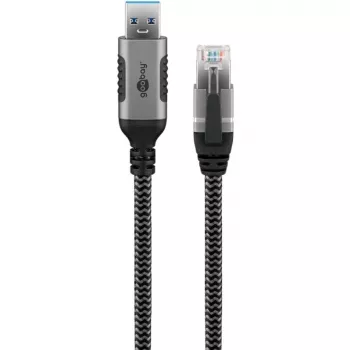 Wentronic goobay - netwerkkabel - USB Type-A (M) naar RJ-45 (M) - 1,0 m - 6 mm - FTP - CAT 6 - USB 3.0 - gevlochten kabel - zwart, zilver (70299)