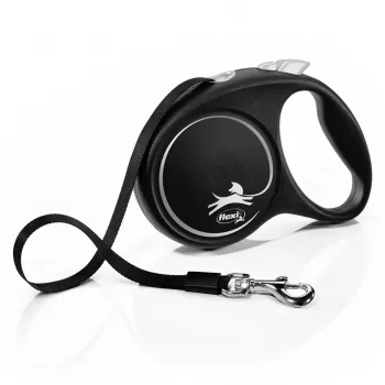 Flexi Black Design M, rollijn met band, 5 m, voor middelgrote honden (10–25 kg), max. belasting 20 kg