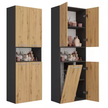 Badkamer hoogkast Top e Shop NEL 1K DK ANT/ART KP – grafiet/eiken, vrijstaand, 5 legplanken, 600×300×1740 mm