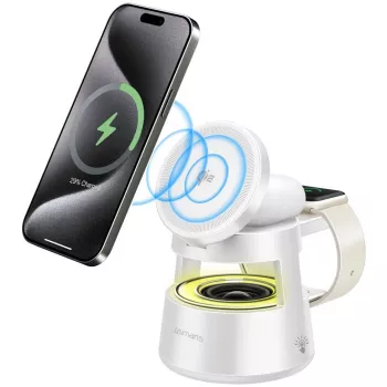 Draadloze oplader 4smarts Qi2 Aura Sound wit – Qi2 snel draadloos laden, ingebouwde luidspreker