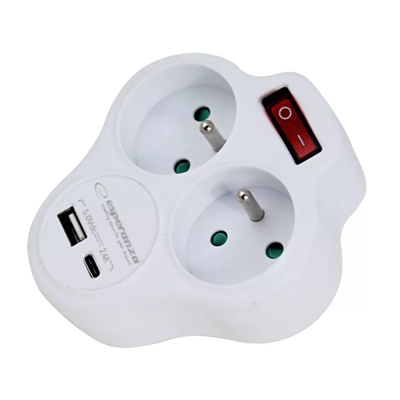 Esperanza ELK311W elektrische splitter 2 GN. USB-C USB-A IN. wit