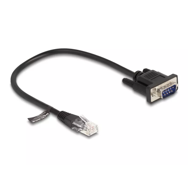 Delock RS-232 seriële kabel, RJ45 male naar D-Sub 9 male, 30 cm, zwart
