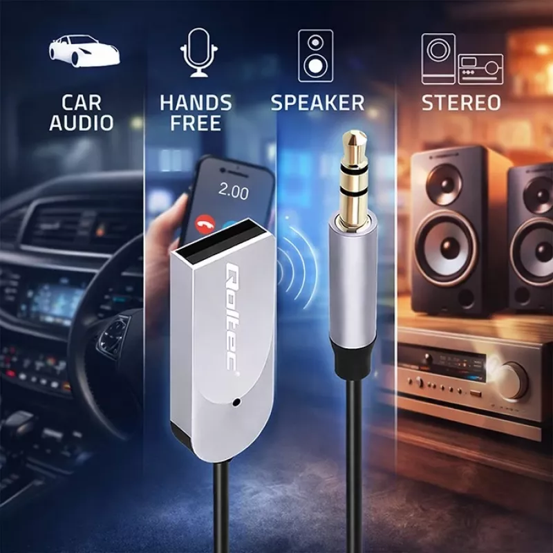 Draadloze audio-ontvanger-adapter QOLTEC HiFi BT6.0 2xRC – Bluetooth-audio-ontvanger voor luidsprekers en autoradio