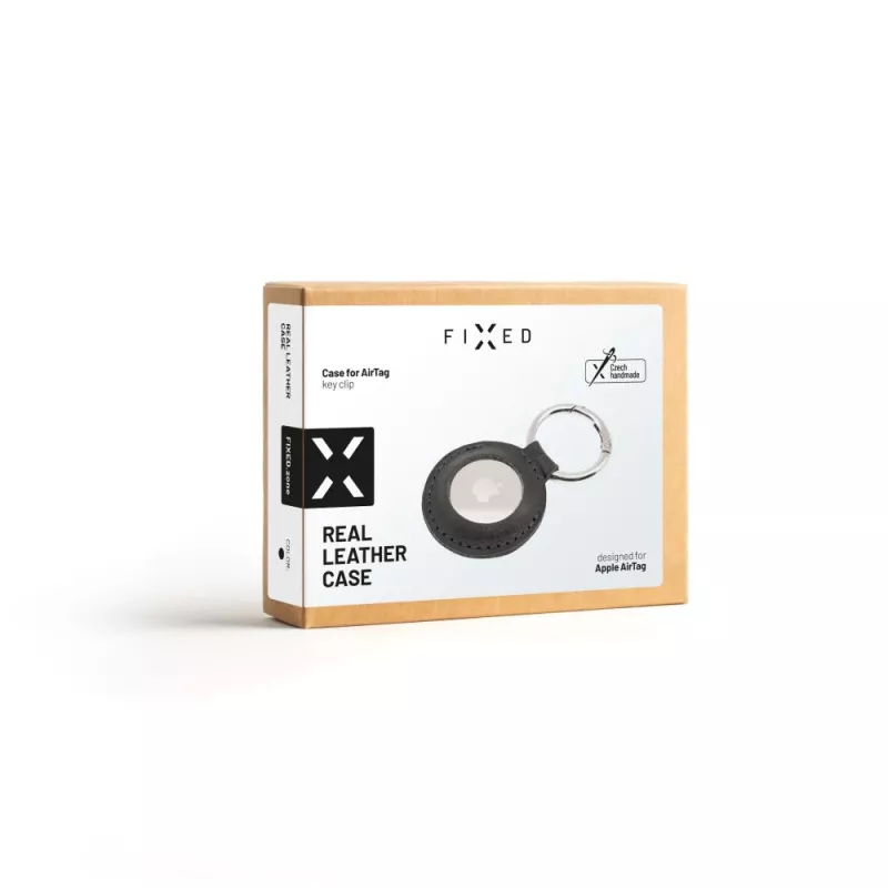 Leren beschermhoes voor Apple AirTag FIXED FIXWAT-C2-BK echt runderleer zwart compacte tas
