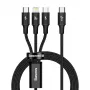 Baseus Rapid 3-in-1 USB-kabel 1,5 m USB A USB C/Micro USB A/Lightning zwart
