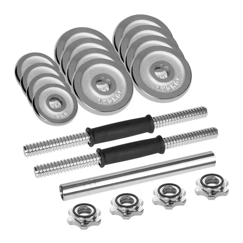 REBEL ACTIVE Chrome verstelbare dumbbells in koffer 15 kg met halterstang