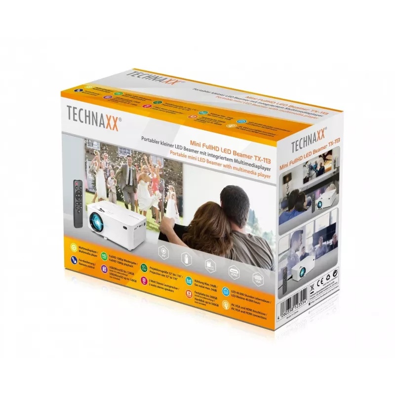 Technaxx TX-113 standard throw-projector 1800 ANSI lumen LED 800x480 wit