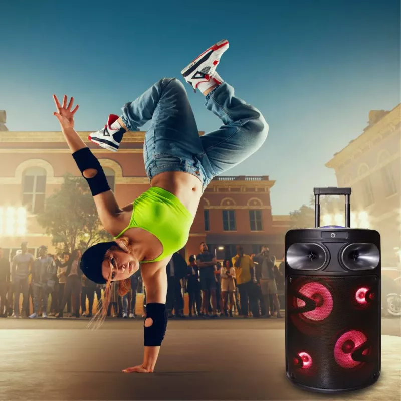 Draagbare Bluetooth-karaokeluidspreker MANTA SPK0803B140 140W, batterijgevoed, MIC/USB/microSD, FM, equalizer, wielen