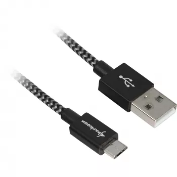 USB 2.0-kabel, USB-A stekker > micro-USB stekker (zwart/grijs, 0,5 meter, omhuld)