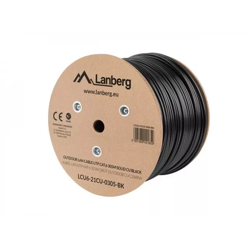 Lanberg LCU6-21CU-0305-BK Netwerkkabel zwart 305 m Cat6 U/UTP (UTP) buiten