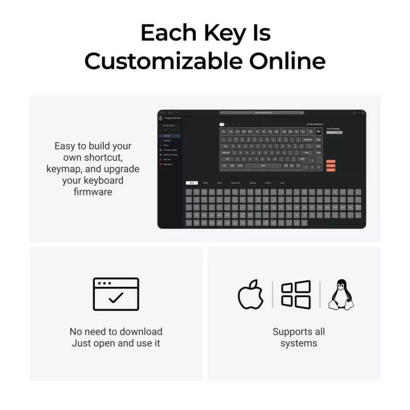 Mechanisch toetsenbord Keychron Q1 Max 75% met Banana Switches, Carbon Black