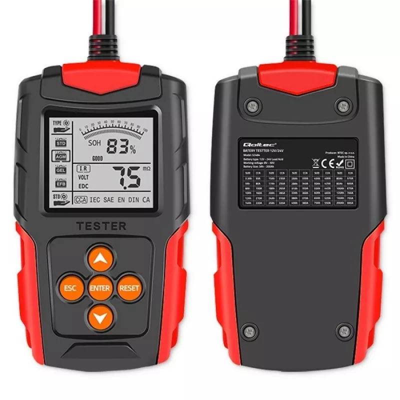Qoltec 52484 LCD digitale batterijtester | 12V | 24V | 3Ah-200Ah