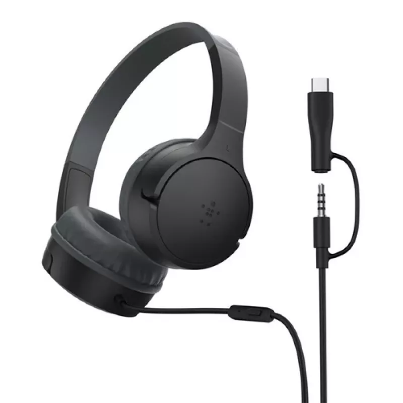 Belkin SoundForm bedrade on-ear koptelefoon voor kinderen, zwart. AUD010hqBK