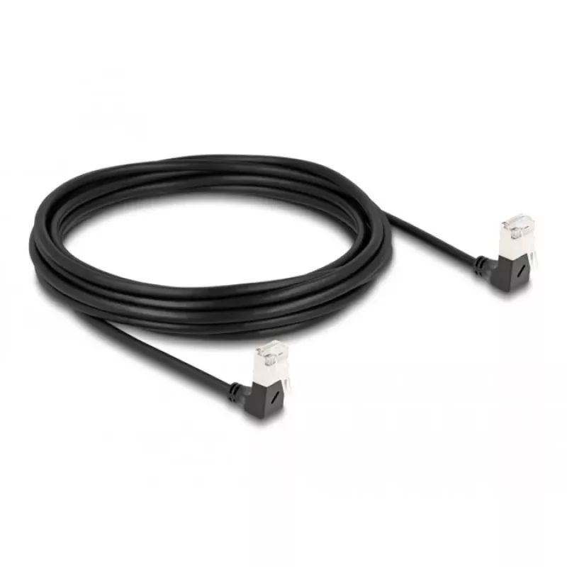 DeLOCK RJ45 netwerkkabel Cat.6A S/FTP slank 90° naar beneden 5m zwart