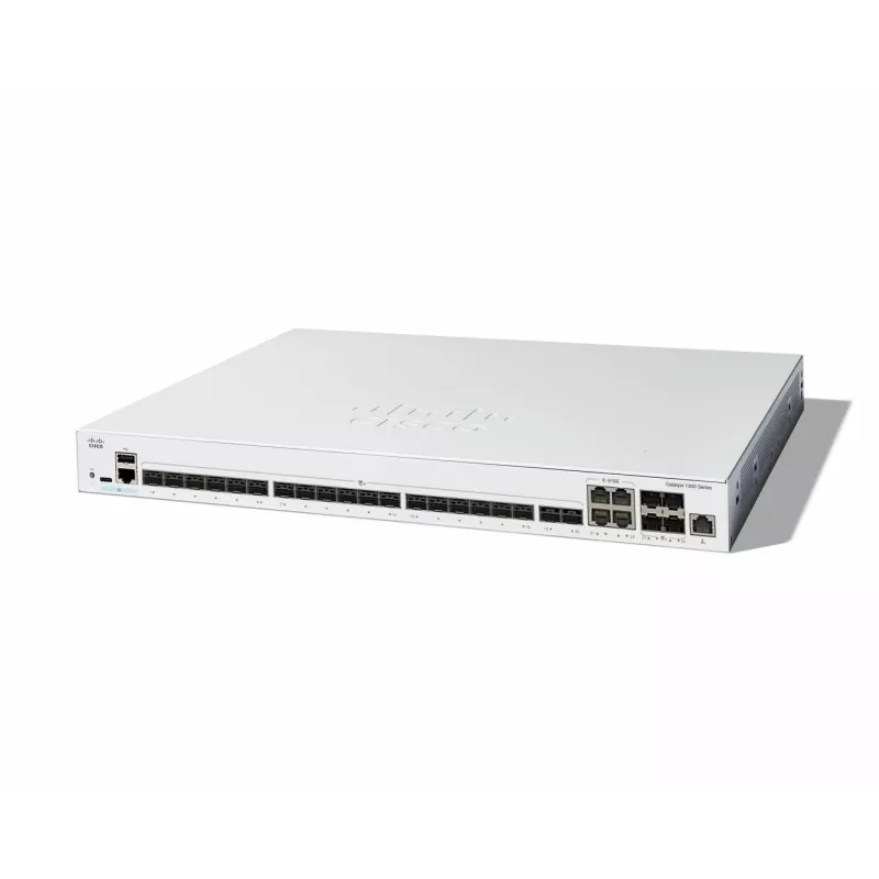 Cisco Catalyst C1300-24XS beheerde L2/L3-netwerkswitch, 24 poorten (20x 10GE SFP+ + 4x 10GE gedeelde uplinks), 480 Gbit/s, RJ-45/USB-C-console, MAC-tabel van 16.000, rackmontage, grijs