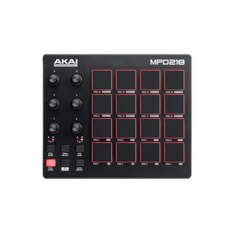 Audiomixer Akai MPD218 zwart 16 pads USB MIDI-controller