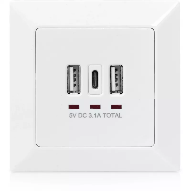 DIGITUS DA-70618 - USB-uitgang - USB, USB Type C - 2 USB-aansluitingen, 1 USB-C-bus - 3,1 A - RAL 9003, signaalwit