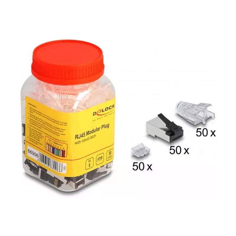 DeLOCK RJ45 modularstekker Cat.6 50 stuks set met robuuste vergrendelingshendel