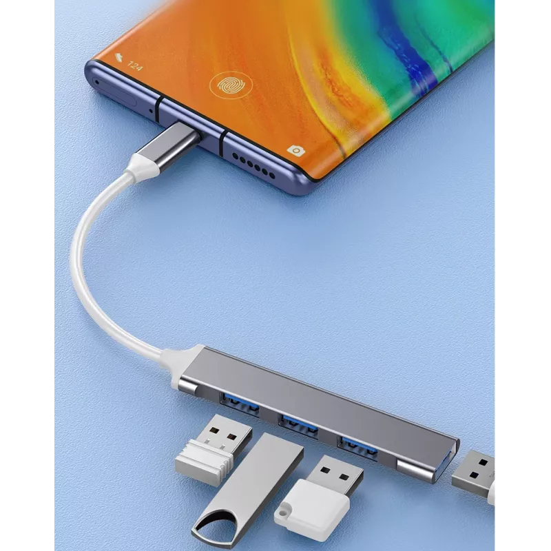 USB-hub VAKOSS TC-4125X — 1× USB 3.0 Type-A, 3× USB 2.0 Type-A, host: USB Type-C, zilver
