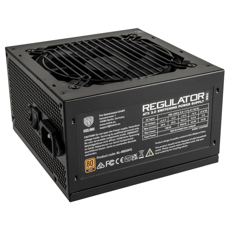 Kolink Regulator 80 PLUS Gold PSU, ATX 3.0, PCIe 5.0, modulair - 850 Watt