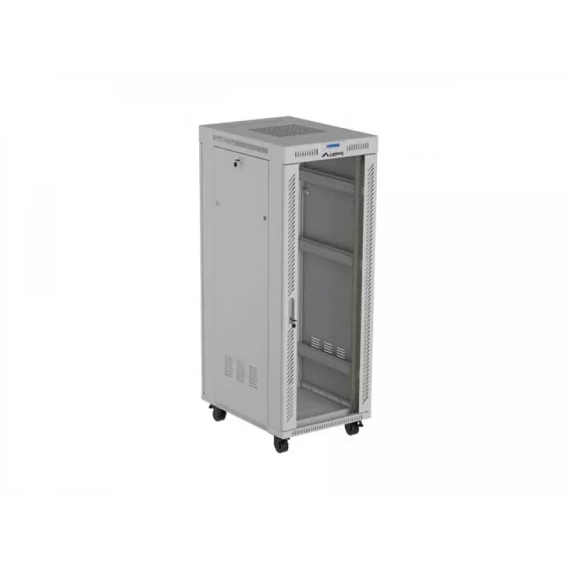 19 inch 32HE LANBERG staande serverrackkast 600×800 mm grijs met glazen deur en LCD (flat pack)