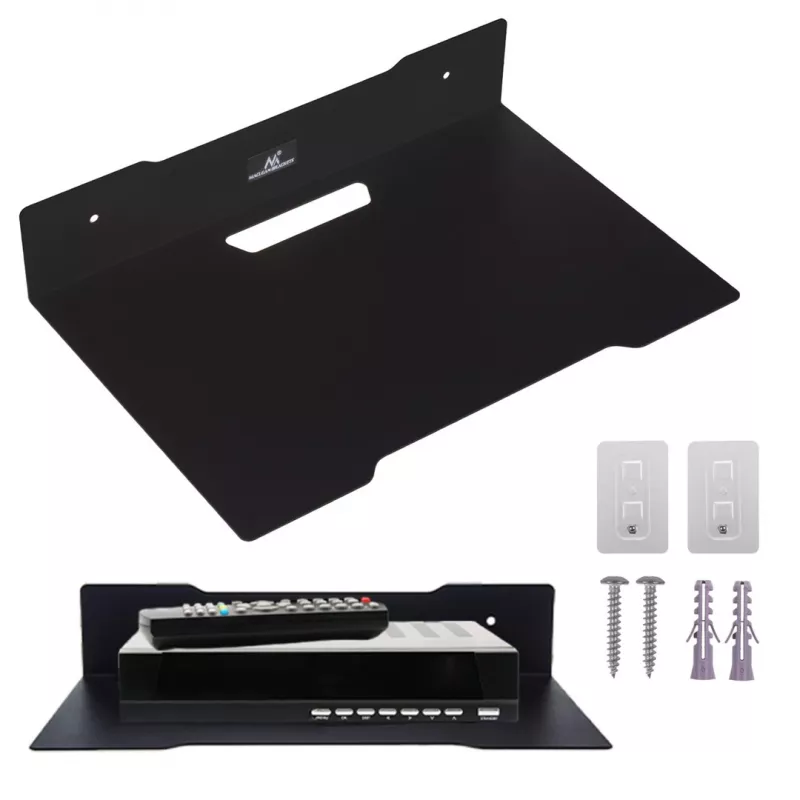 Wandplank voor decoder MACLEAN MC-122, staal, zwart, max. belasting 5 kg, gatafstand 219 mm