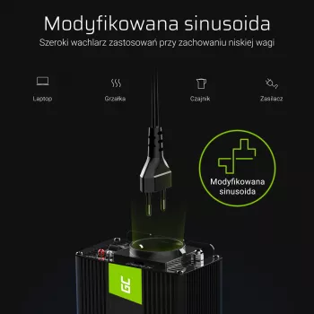 Spanningsomvormer Green Cell INV04DE, 24 V ingang, 230 V uitgang, 500 W, 50 Hz, universele voeding, zwart