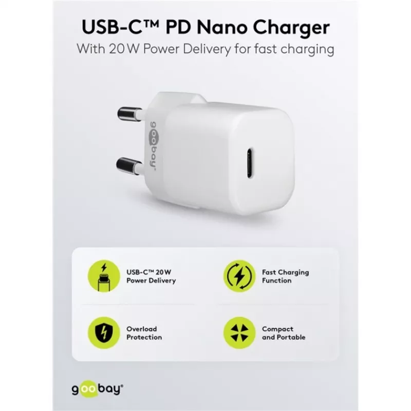 Goobay universele zwarte AC-snellader voor binnen 65403 USB Type-C 110-240V