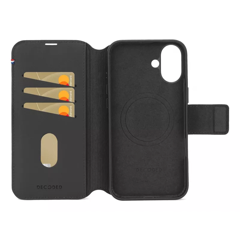 Leren hoes voor iPhone 16, zwart