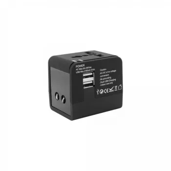 Reisadapter SBOX TA-23 met dual-USB-oplader en universele stekkercompatibiliteit