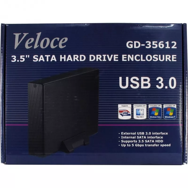 Inter-Tech Veloce GD-35612 - behuizing voor opslag - 3,5 inch (8,9 cm) - SATA 3 Gb/s - USB 3.0