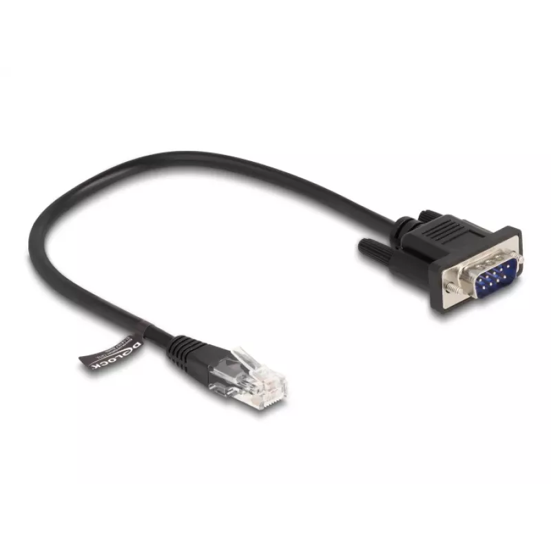 Delock RS-232 seriële kabel, RJ45 male naar D-Sub 9 male, 30 cm, zwart