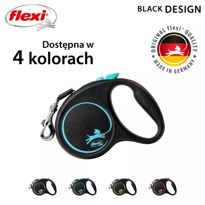 Flexi Automatic riem zwart Design S 5 m, blauw