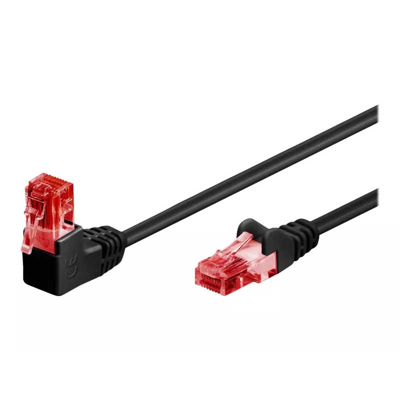 Goobay CAT 6 patchkabel 1x 90° haaks, U/UTP, zwart, 1 m - vergrendelnok boven, CCA-kopermengsel (51515)