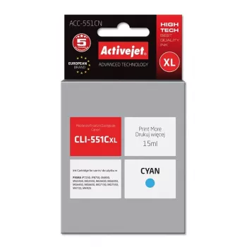 Activejet ACC-551CN inktpatroon (vervanger voor Canon CLI-551C; Supreme; 15 ml; cyaan)