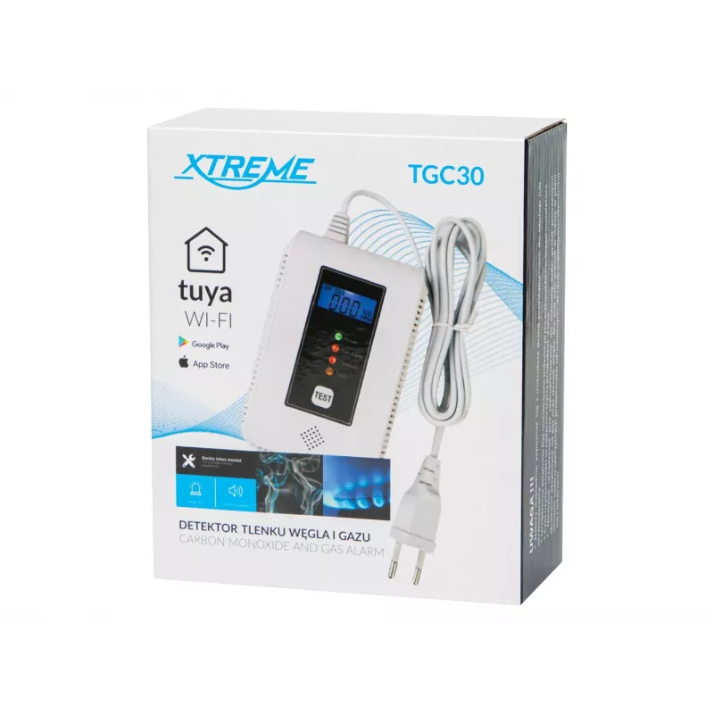 Koolmonoxide- en gasmelder BLOW TGC30 WiFi Tuya — lcd, 85 dB, bedraad, opbouwmontage, wit