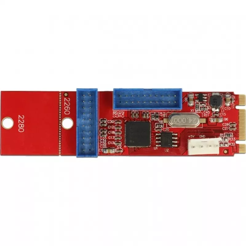 Delock converter M.2 Key B+M stekker > 2 x USB 3.0 pinheader - USB-adapter - M.2-kaart - USB 3.0 (intern) x 2 (62843)