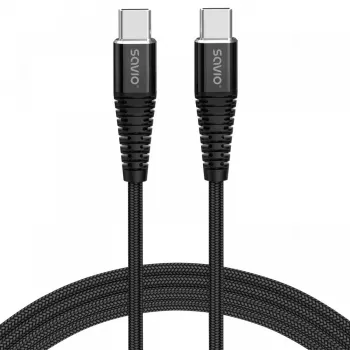USB-C-naar-USB-C-kabel SAVIO CL-159 1 m, USB 2.0 (480 Mbit/s), zwart, 2,1 A