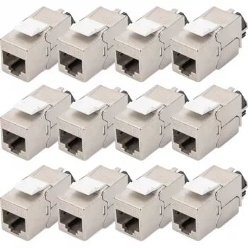 Keystone-module DIGITUS CAT 6A afgeschermd met intelligente kabelmanager, plat RJ-45, 14,5×34,5×21 mm – 12 stk.