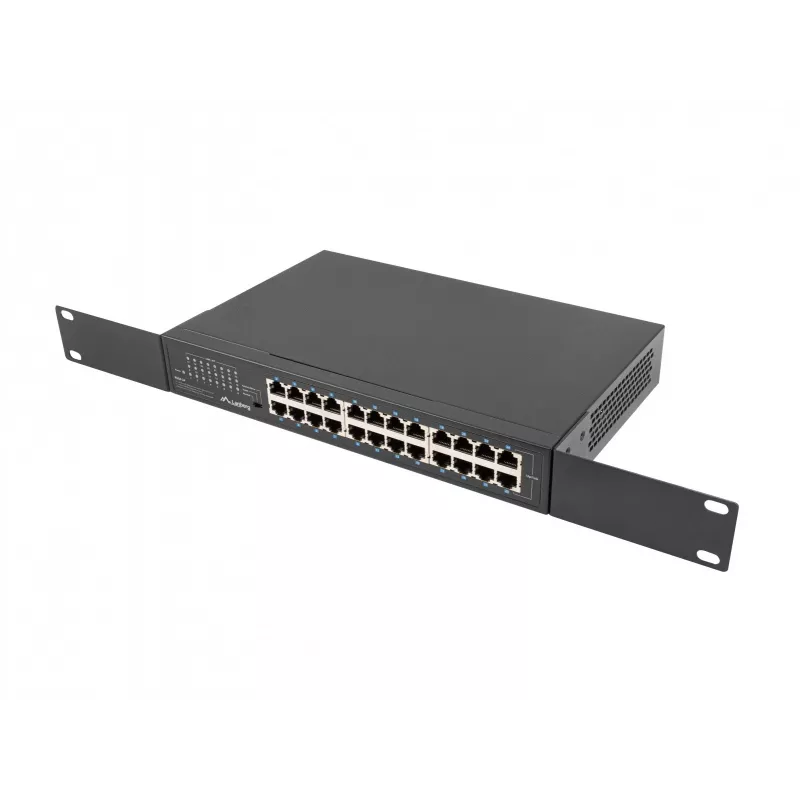 Unmanaged switch LANBERG RSGE-24 — 24× Gigabit Ethernet 1U, rack-monteerbaar, zwart
